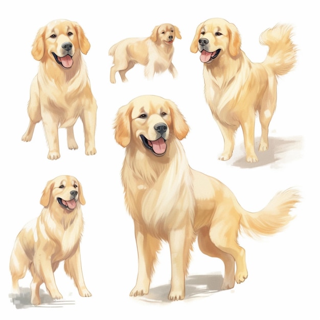 Immagine arafed di un cane con diverse pose ed espressioni generative ai
