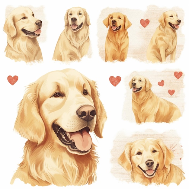 Immagine arafed di un cane golden retriever con diverse espressioni generative ai