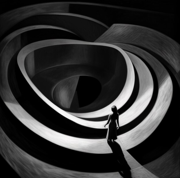 Immagine arafed di un uomo in piedi in una stanza a forma di spirale generativa ai