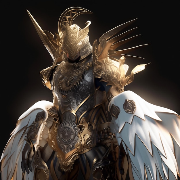Immagine arafed di un uomo vestito di armatura con ali generative ai