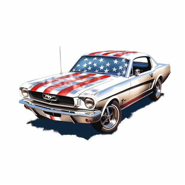Immagine arafed di una classica muscle car americana con una bandiera americana sul cofano generativo ai