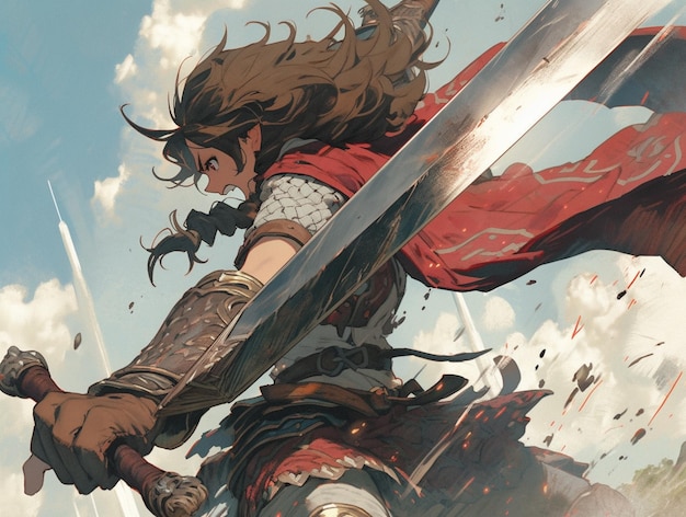 Immagine arafed di una donna con una spada e un mantello rosso generativo ai
