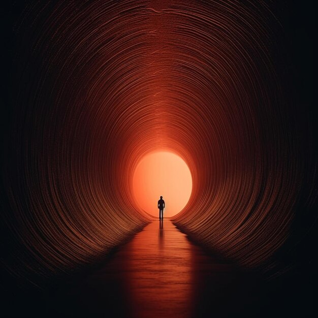 Immagine arafed di una persona in piedi in un tunnel con una luce brillante ai generativa