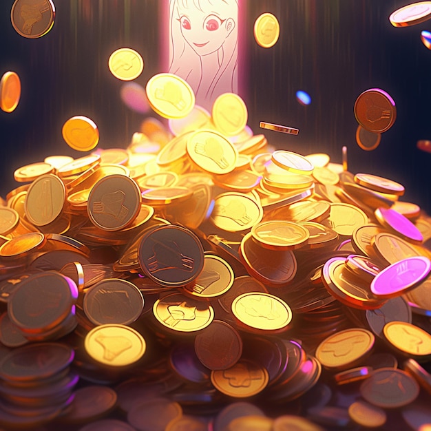Immagine arafed di una pila di monete con una luce che brilla su di esse generativa ai