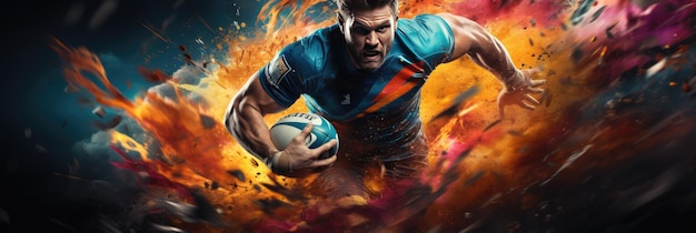 Immagine artistica di un giocatore di rugby, striscia della Coppa del Mondo di rugby Generative Ai