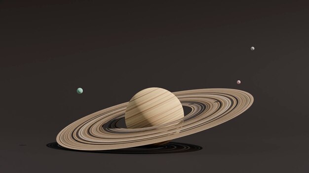 immagine astratta con i satelliti del pianeta Saturno 3d render illustrazione