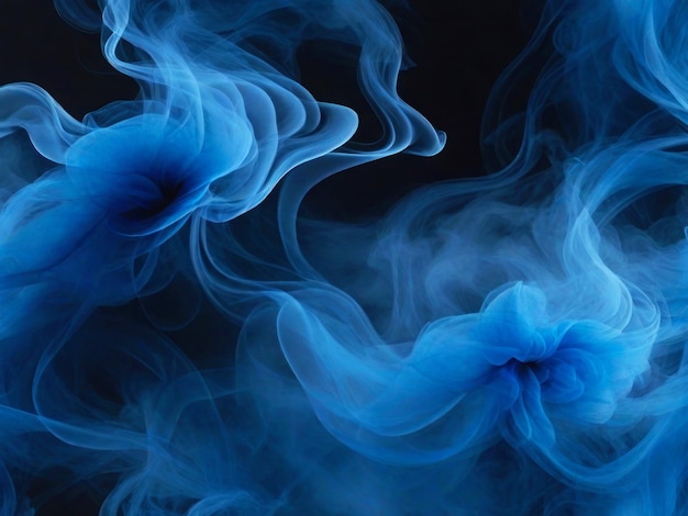 Immagine astratta di nebbia blu su uno sfondo scuro pennacchi di fumo vapore neon luce blu