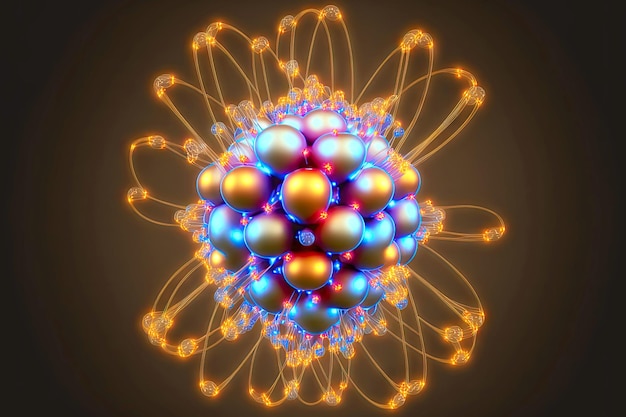 Immagine astratta di protoni e neutroni sull'orbita dell'atomo