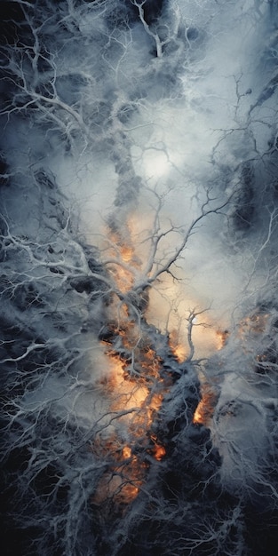 Immagine astratta di un albero in una foresta nebbiosa Tonica