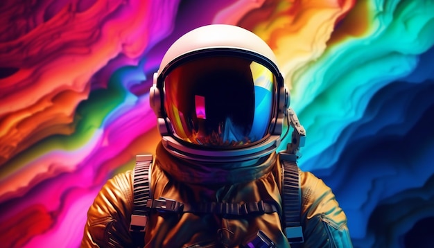 Immagine astratta di un cosmonauta nei colori dell'arcobaleno