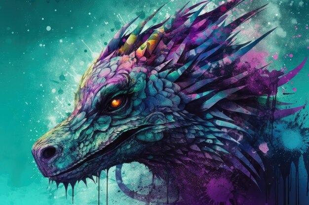 Immagine astratta di un drago in toni viola viola Simbolo dell'anno 2024Simbolo dell' anno 2024 generativo ai