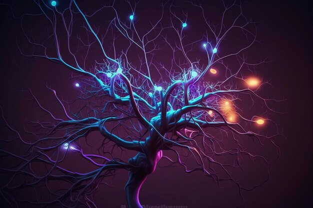 Immagine astratta scientifica e tecnologica della rete neurale biologica Immagine generata dalla tecnologia AI