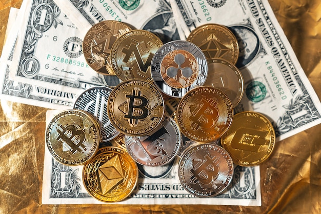 Immagine bitcoin dorato di criptovaluta per valuta criptata crypto