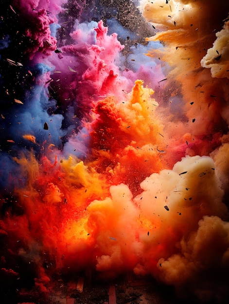 immagine colorata di esplosione di fumo con particelle