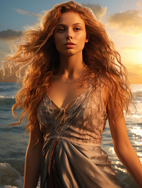 Immagine colorata di una giovane donna sulla spiaggia