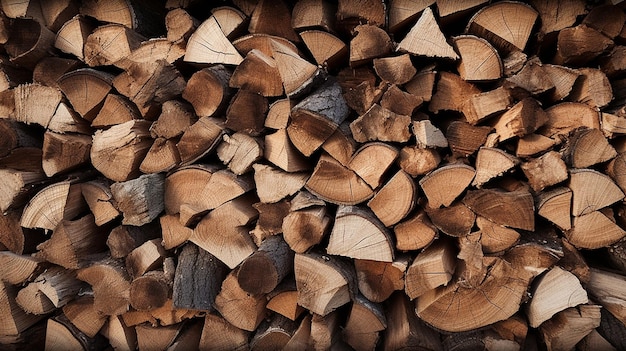 Immagine completa di un mucchio di legna impilata e tagliata per il fuoco
