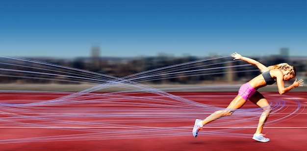 Immagine composita della corsa sportiva della donna