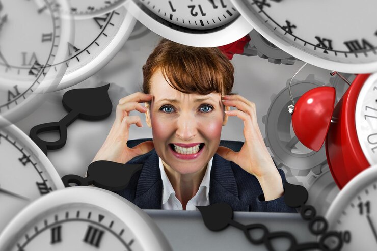 Foto immagine composita di imprenditrice stressata