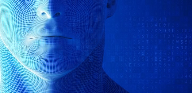 Immagine composita digitale dell'uomo contro il linguaggio informatico