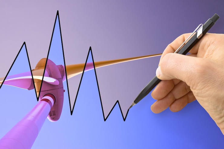 Foto immagine composita digitale di un grafico lineare a mano tagliato