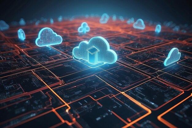 Immagine concettuale con illustrazione 3D Mesh in rilievo che rappresenta le connessioni Internet nel cloud computing