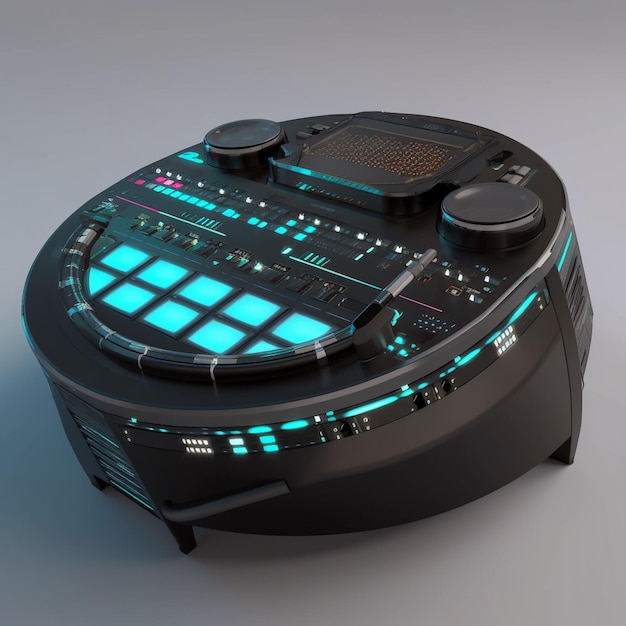 immagine concettuale di una drum machine futuristica con elementi luminosi che indicano la progressione