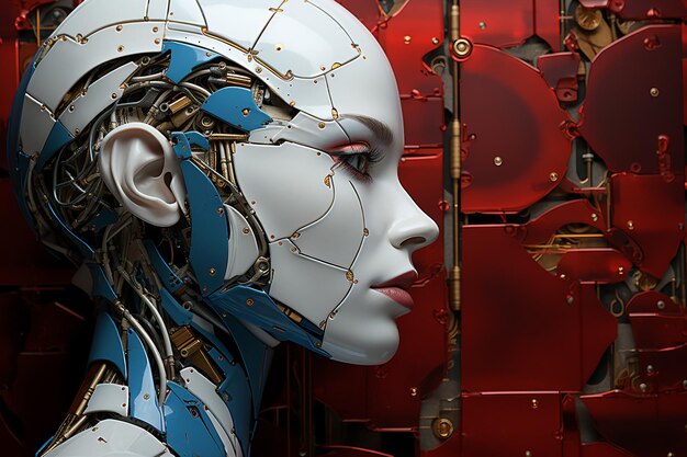 Immagine concettuale generativa di una bella testa di robot femminile