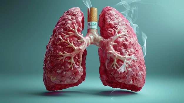 Immagine concettuale per la Giornata mondiale senza tabacco Anti-fumo e polmoni sani AI generativa