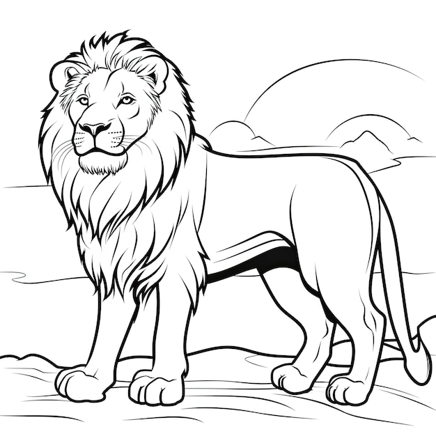 Immagine da colorare in bianco e nero di un leone