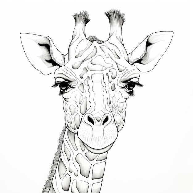 Immagine da colorare in bianco e nero di una giraffa