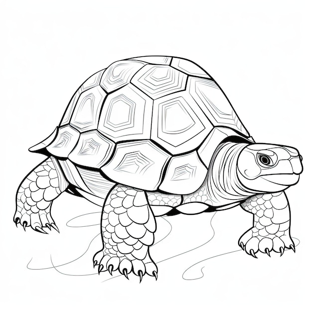Immagine da colorare in bianco e nero di una tartaruga