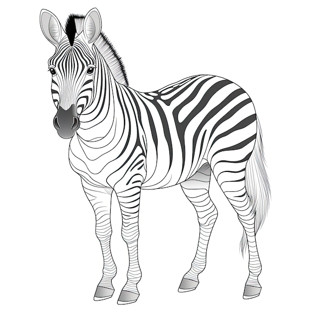 Immagine da colorare in bianco e nero di una zebra