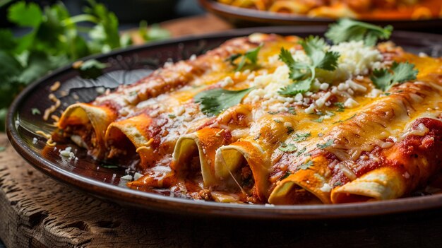 Immagine da vicino di TexMex Enchiladas sul tavolo