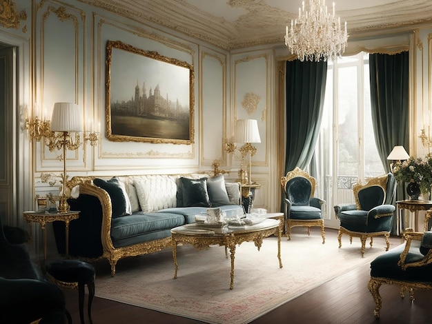 immagine degli interni del salotto parigino splendidamente realizzata con Generative AI