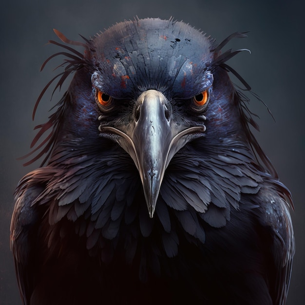 Immagine del corvo del primo piano Uno sguardo dettagliato e intimo a un uccello maestoso