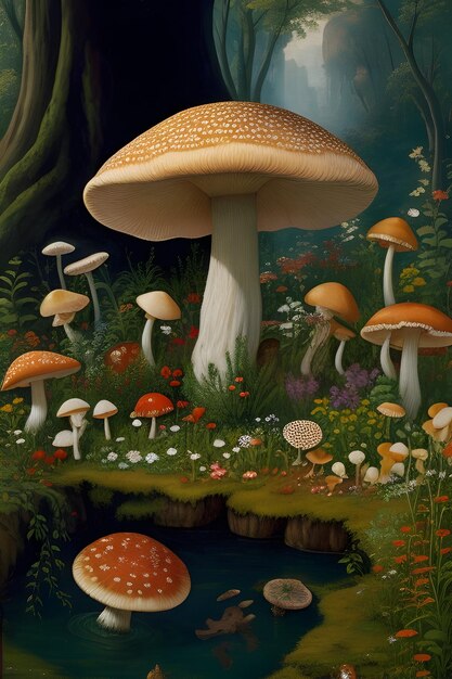 Immagine del dipinto del giardino dei funghi generata da Ai