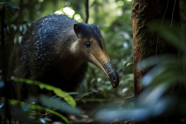 Immagine del formichiere nella foresta su sfondo naturale Illustrazione di animali selvatici IA generativa