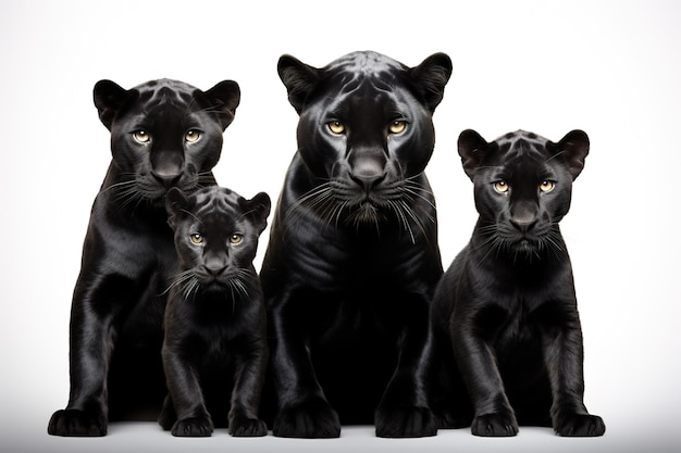 Immagine del gruppo familiare della pantera nera su sfondo bianco Animali selvatici Illustrazione Generativa AI