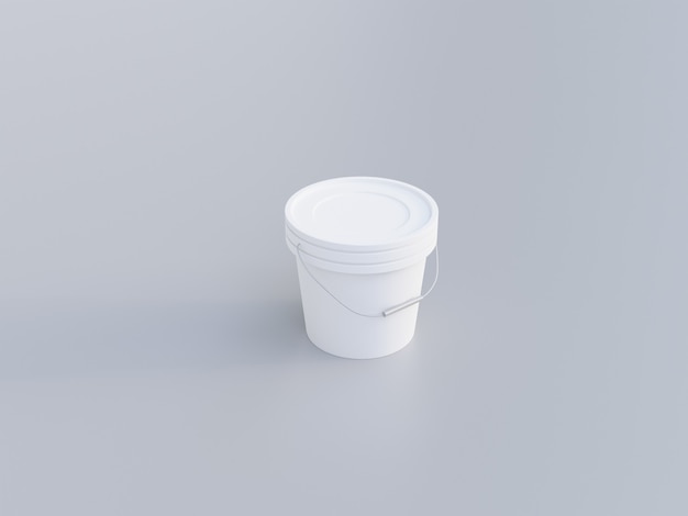 Immagine del modello del secchio di vernice di plastica su sfondo bianco