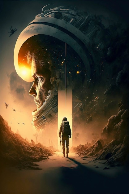 Immagine del poster del film Scifi con astronave futuristica e tema Creato con la tecnologia generativa AI