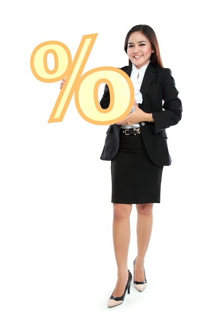 Immagine del segno della tenuta della donna di affari delle percentuali