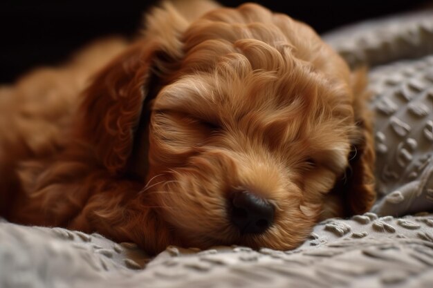 Immagine del simpatico cucciolo di cane marrone che dorme Illustrazione dell'animale da compagnia IA generativa