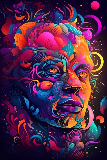 Immagine del volto dell'uomo con colori vivaci e turbinii IA generativa