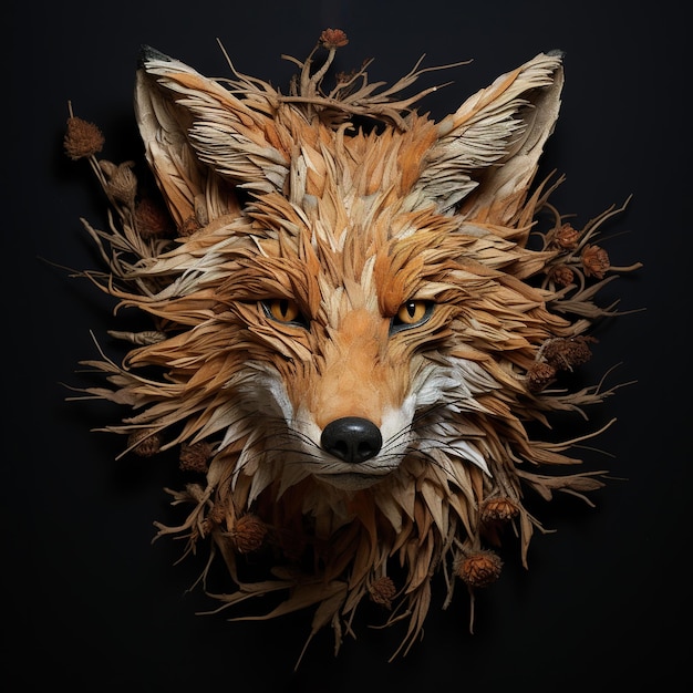 Immagine del volto di una volpe realizzata con cura con erba secca Wildlife Animals Illustration IA generativa