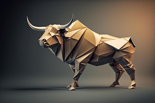 Immagine dell'arte origami di carta Toro di carta fatto a mano fauna selvatica Illustrazione animale AI generativa