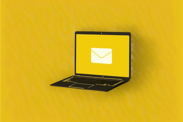 Immagine dell'icona e-mail sullo sfondo giallo dello schermo del computer portatile IA generativa