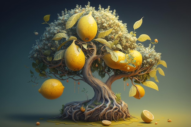 Immagine dell'illustrazione dell'albero di limone di fantasia Arte generata dall'IA