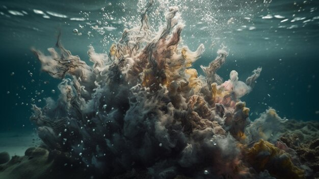 Immagine dell'illustrazione dello tsunami di Tonga dell'oceano dell'eruzione dell'arte generata dall'intelligenza artificiale