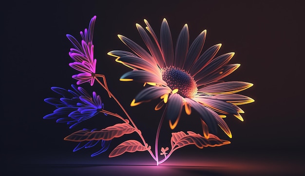 Immagine dell'illustrazione incandescente al neon del fiore della margherita Ai arte generata