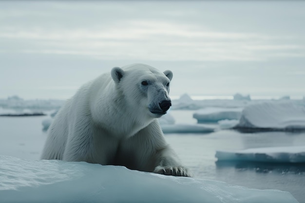 Immagine dell'orso bianco polare sul ghiaccio Fauna selvatica Animali Animali Illustrazione Generative AI